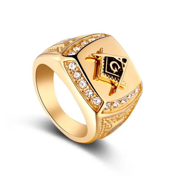 Other - Retro Round Cubic Zirconia Masonic Ring For Men CZ Stones Size 12